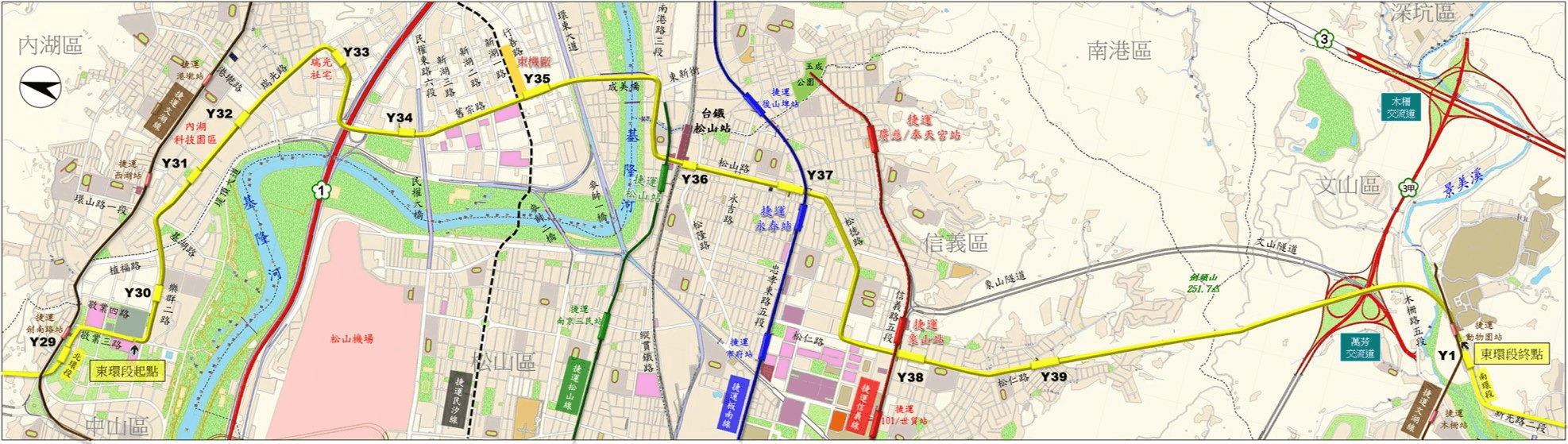 捷運環狀線東環段路線規劃示意圖